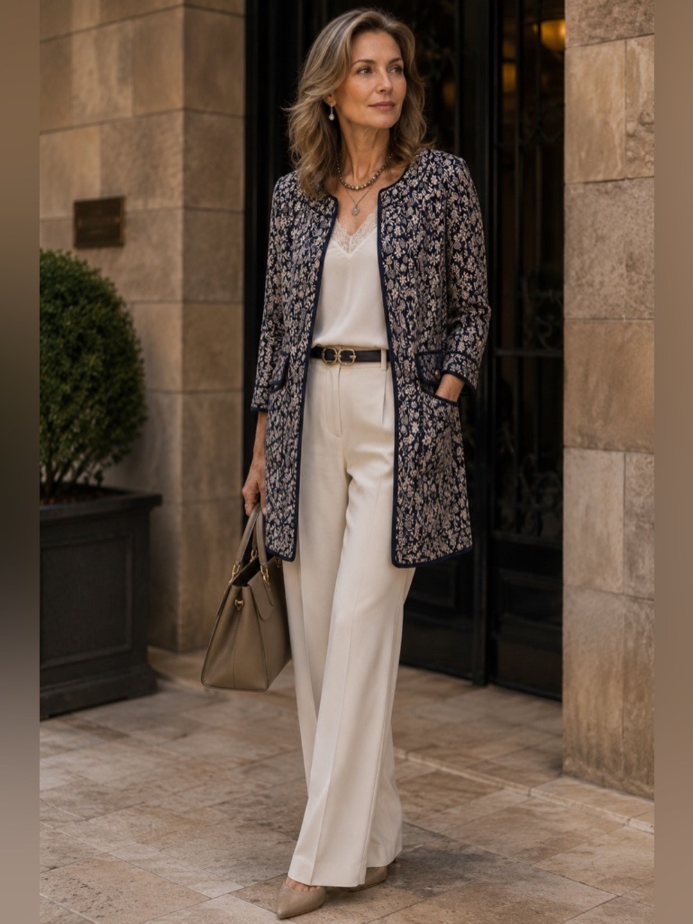MARIO Serrani Italy Long Floral Print collarless Cardigan Size 8